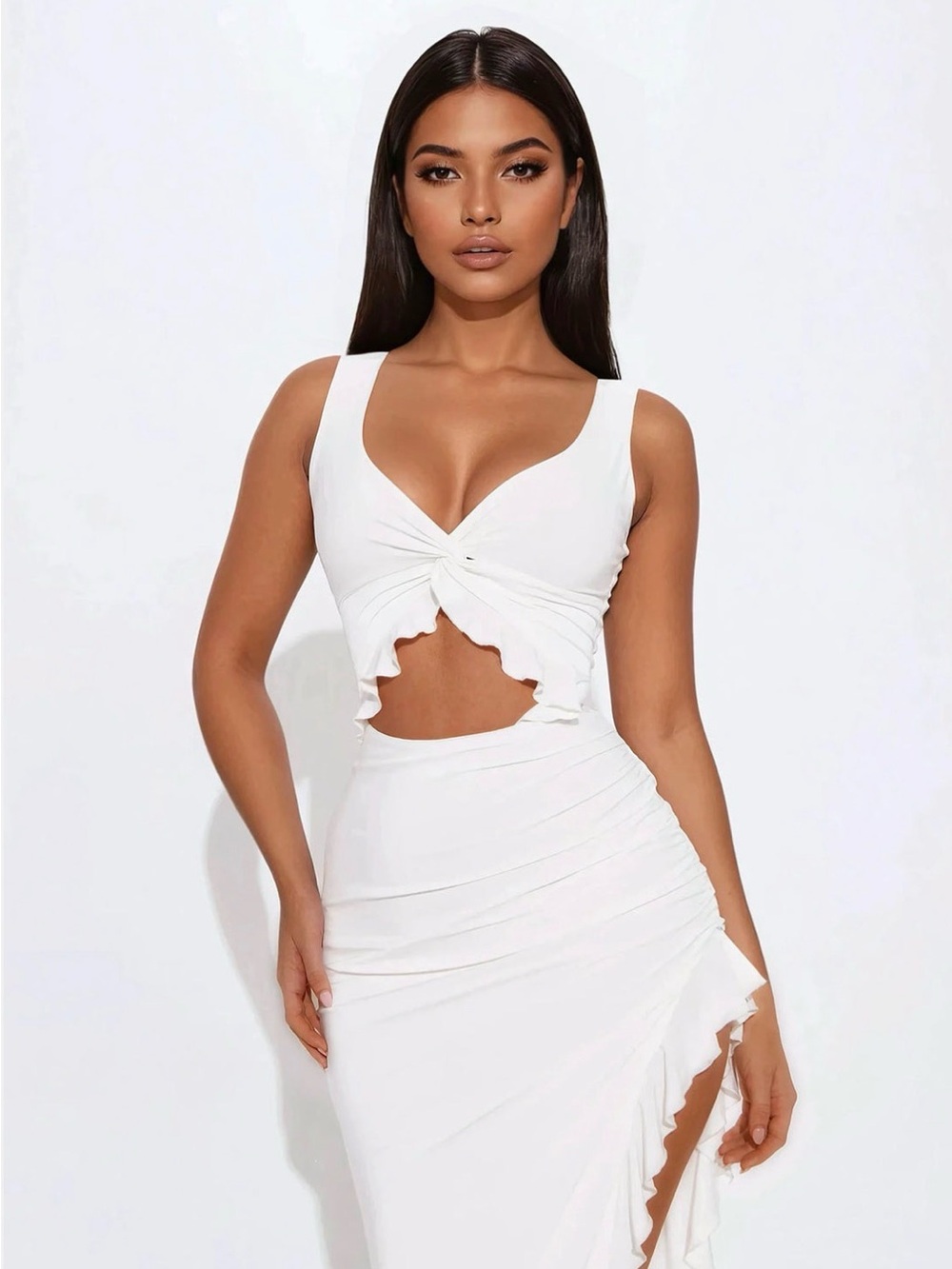 White Cutout Ruffle Maxi Dress - Picture 2 of 2